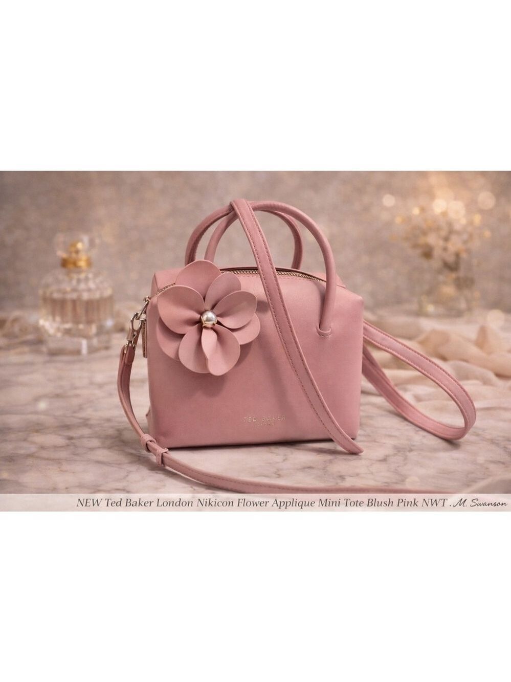 NEW Ted Baker London Nikicon Flower Applique Mini Tote Blush Pink NWT